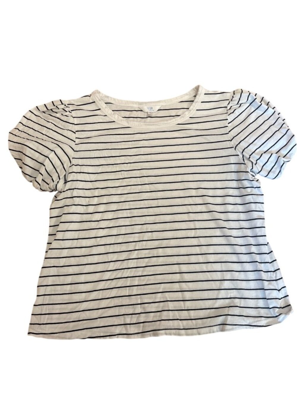 Time And Tru Womens Top T-Shirt L Striped Short-Sleeve Crew Neck Black & White